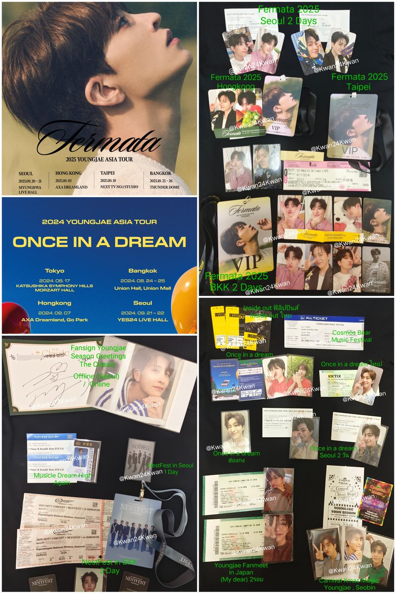 ตามเก็บแบบสุด 
💛Inside out 2024 🖤 ได้ไปแค่ ฟิลิปปินส์ กับไทย 2 วัน 
&gt; ต่อด้วยคอนหมี COSMOS BEAR 
&gt; ไปการ์เด้น MBC
🎈 Once In a dream 2024🎈
✅ ญี่ปุ่น ยกเลิกคอน (แต่ก็ต้องไป😅)
✅ BKK 2 วัน , ฮ่องกง , ไทเป , เกาหลี 2 วัน ครบ จบทัวร์ Once
🩵 แฟนมีต My Dear ที่ญี่ปุ่น 2 รอบ
🚙