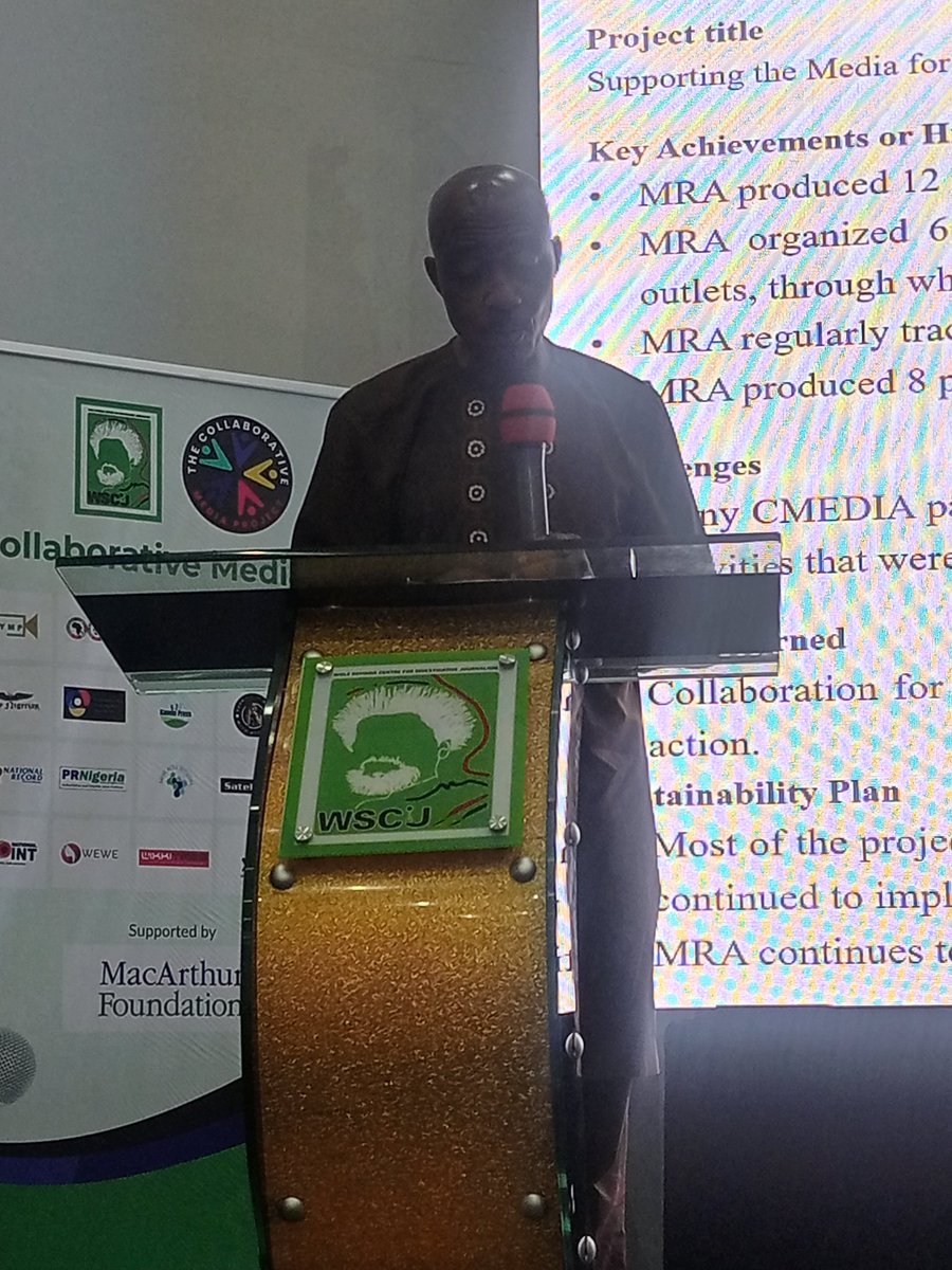"Three years in two minutes." Presenting <a href="/MRA_Nigeria/">Media Rights Agenda</a>'s experience at the <a href="/WSoyinkaCentre/">Wole Soyinka Centre</a> convening "#CMEDIA lessons on local journalism and collaboration for accountability: Driving accountability with local voices, grassroots reporting, and collective action." #LocalJournalism
