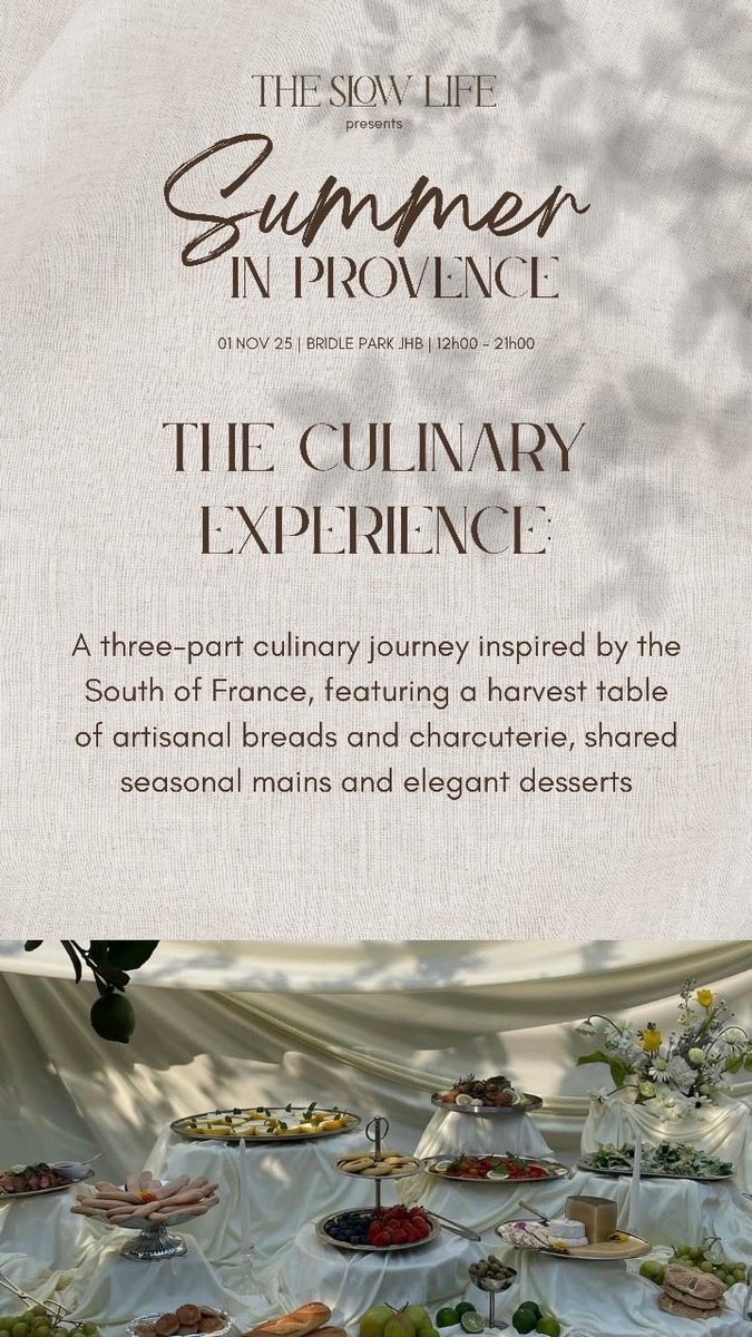 We’re proud to be the Style Partner for The Slow Life “Summer in Provence.” 

Join us for an unparalleled experience.

Tickets: R3,750 | theslowlife.co.za