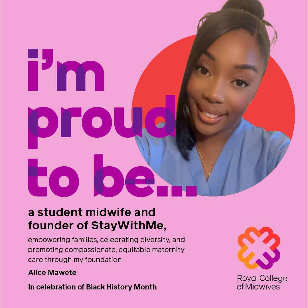 MidwivesRCM's tweet image. Next up in our #proudtobe series is Alice Mawete. We had the pleasure of meeting with Alice and her co-founder of the Stay With Me foundation earlier this year and we are delighted to showcase their work as part of our BHM celebrations! Learn more: buff.ly/VHoXk2h