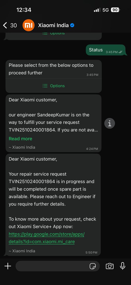 Jassikainth1993's tweet photo. @XiaomiIndia @MiIndiaSupport
 My TV repair (Service Request ID: TVIN2510240001864) is still pending due to a spare part delay. Kindly provide a definite timeline for the installation or replacement. Requesting your support for an early resolution. #XiaomiService #CustomerSupport https://t.co/9kIoB9hNkH