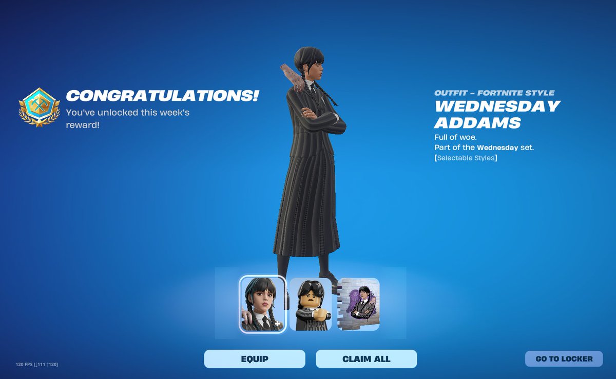 ZpalcKy's tweet photo. Got the Wednesday skin as well ✅ https://t.co/FJI7KdvTKo