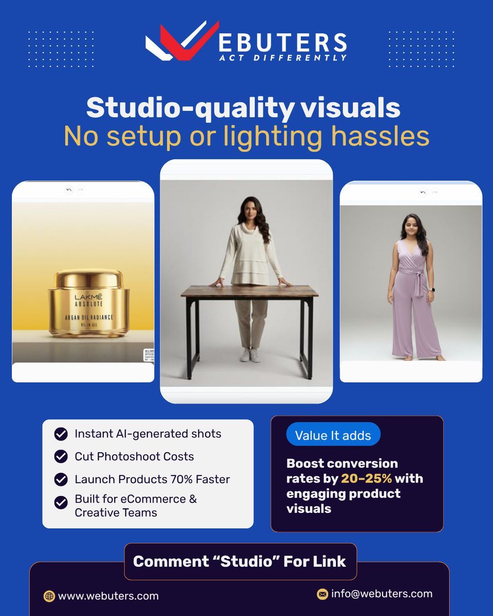 webuters's tweet image. Who needs a studio when AI can build one for you? 🎥

Upload, generate, and go live. It’s that effortless.
Comment “Studio” below to get the link 👇

#AIPhotoStudio #AIVisuals #AIForEcommerce #AIforCreators #AIForBrands #ProductPhotography #ProductPhotoshoots #Webuters
