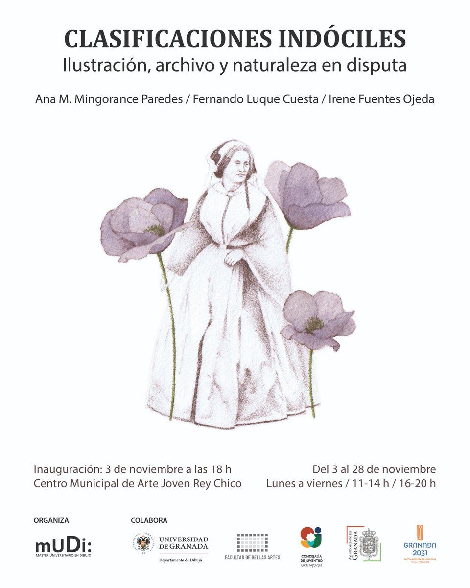 “Clasificaciones indóciles” llega al Centro de Arte Joven Rey Chico 
🖼️ Del 3 al 28 de noviembre
📍 Centro Municipal de Arte Joven Rey Chico

Con obras de Irene Fuentes, Fernando Luque y Ana M.ª Mingorance.Organiza el Máster en Dibujo UGR 

 <a href="/aytogr/">Granada Ciudad</a> <a href="/aytogr/">Granada Ciudad</a> <a href="/CanalUGR/">Universidad Granada</a> #granajoven