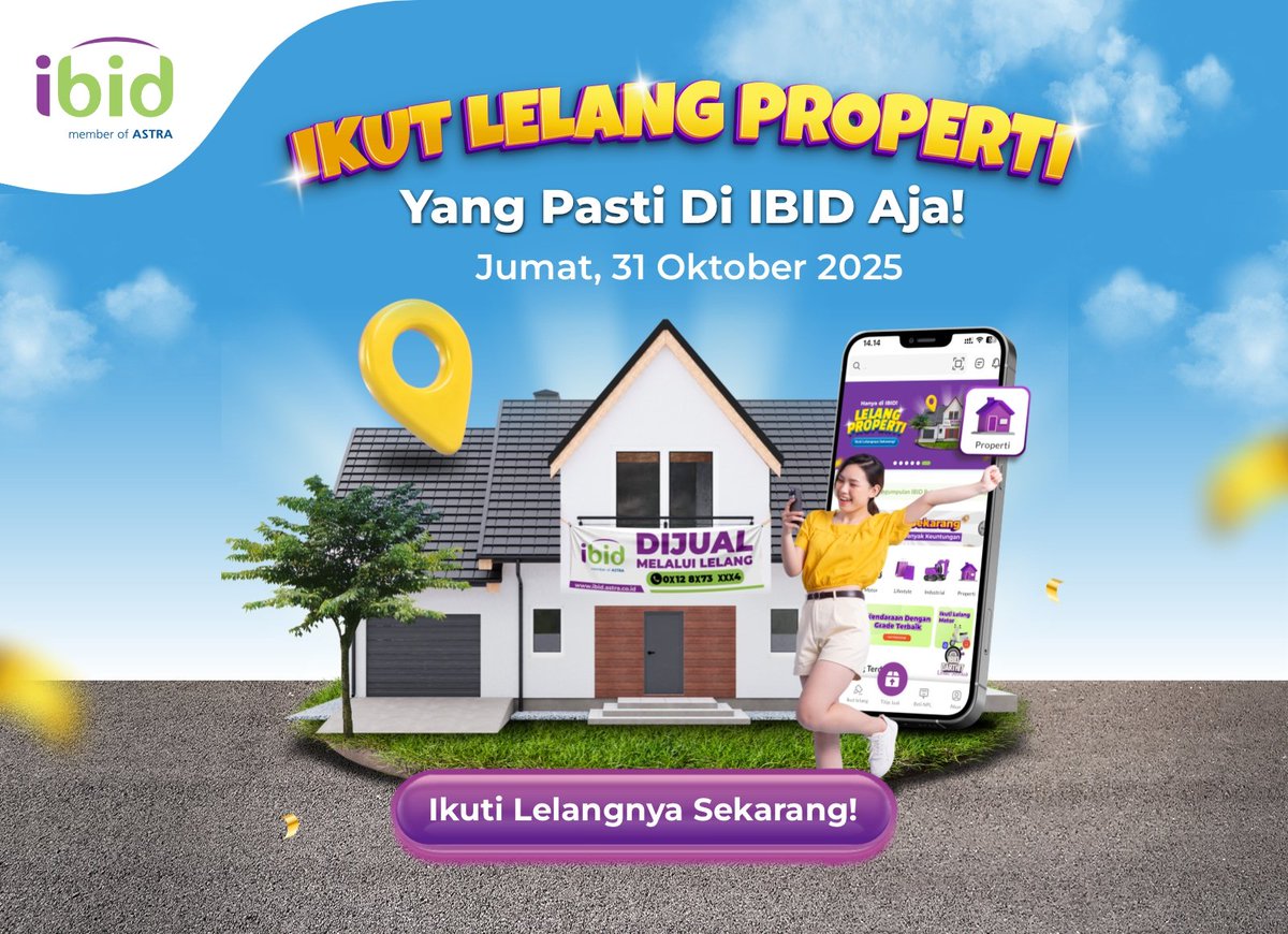 ibid_lelang's tweet photo. Ikuti lelang Properti Perdana di IBID Jakarta 🏢
🗓 31 Oktober 2025

📲 Ikut langsung melalui https://t.co/93JPrxEQcU atau download aplikasi IBID - Balai Lelang Astra

#IBID #BalaiLelangSerasi #lelangruko #lelangproperti #jualruko #jualproperti https://t.co/XQlHeHOvPS
