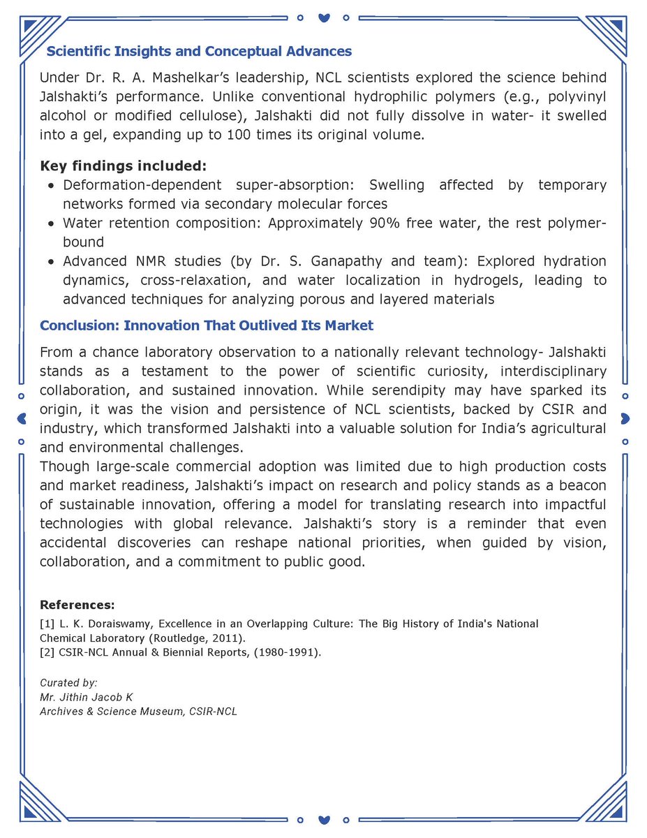 csir_ncl's tweet image. NCL’s Jalshakti: A Triumph of Serendipity, Science, and Teamwork!
Discover how an accidental discovery at CSIR-NCL became a sustainable solution for Indian agriculture in Threads of Time (Vol. 1, Issue 5).
@CSIR_IND @CsirJigyasa 
#CSIRNCL #ThreadsOfTime