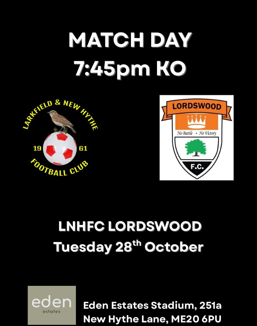 MATCH DAY

⚽Clubhouse open from 6pm
⚽7:45pm KO
⚽FREE ENTRY for all @lLarkfield Football Club and Larkfield Ladies  managers
⚽ Andys Food Factory Aylesford will be serving hot food
⚽ Bar open serving hot and cold drinks

UPTHELARKS!!