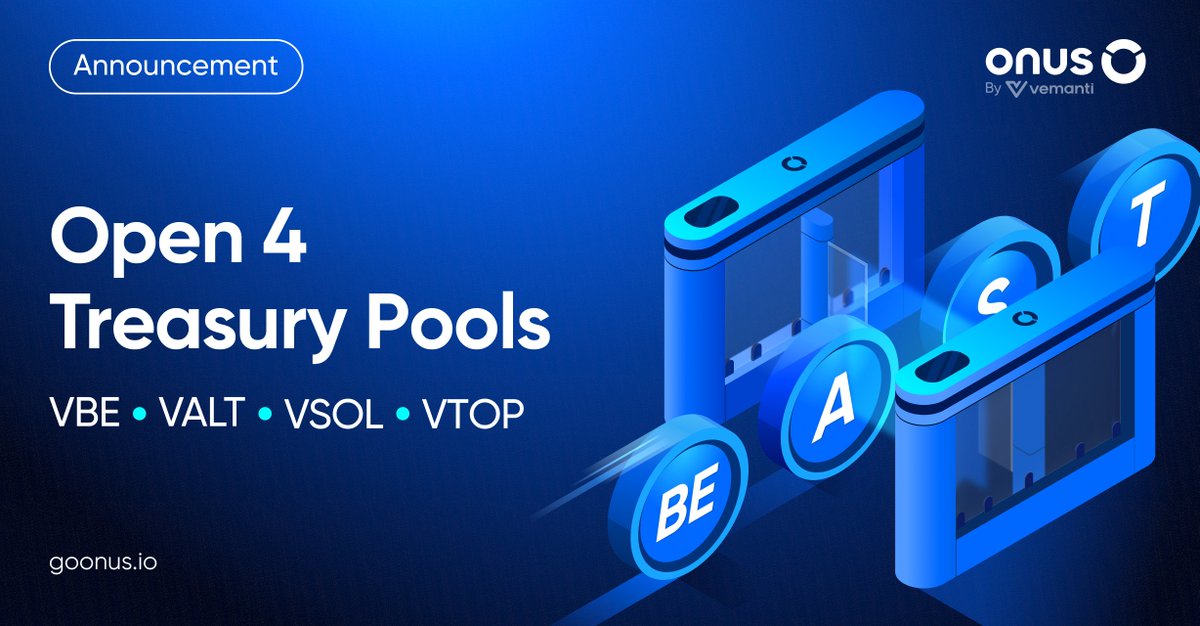 ONUSFinance's tweet image. 🎉 Open 4 new Treasury Pools

Starting from October 28, 2025, ONUS is open 4 new Treasury Pools: VBE, VALT, VSOL, and VTOP.

Users can now participate in these expertly curated and managed Treasury Pools to maximize their potential for sustainable returns across popular assets…