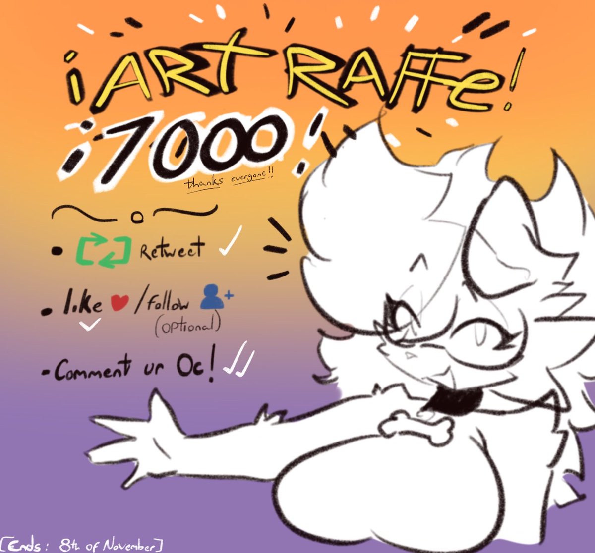 Salchikokokoko's tweet image. ‼️ART RAFFLE‼️
Follow this ⬇️

-RT🔁
- Like and follow (optional btw)
-comment ur OC!! (Pokemon or Anthro,SFW, no human)‼️

-Wins:
1st/2nd: Full body/full render coloring
3rd/4th: half body/flat colored

🗓️Deadline: 8th of November!
Good luck for everyone!!