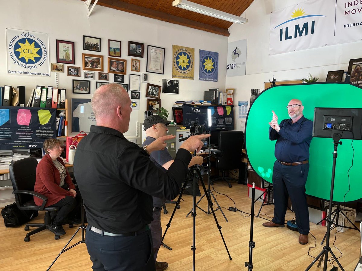 There was great excitement at ILMI HQ this week as work continued on our secret video project 🎥Damien Owens, Michael Feeney (ISL interpreters) and John Owens (Production Manager) joined forces to bring ISL captioning to life. Watch this space!#ILMI #ISL #NothingAboutUsWithoutUs