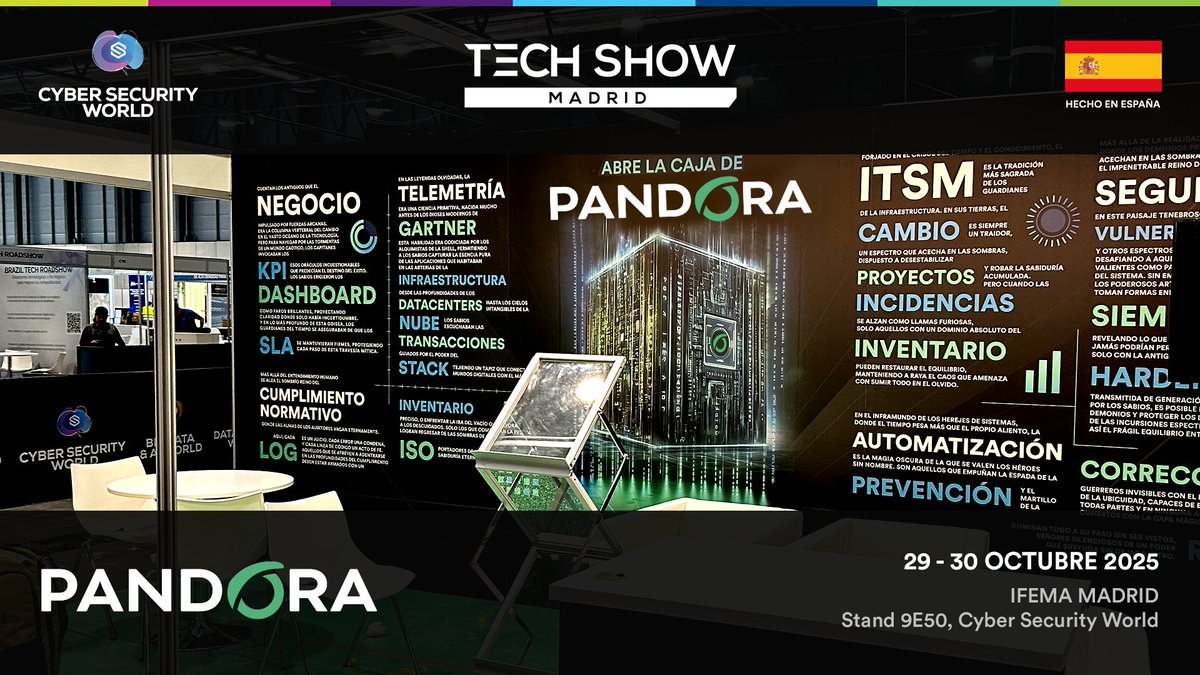 pandorafms's tweet image. 📢 ¡Mañana arranca la Madrid Tech Show 2025! Nos encontrarás el 29 y 30 de octubre en IFEMA Madrid, pabellón 9, stand E50.

Descubre nuestras soluciones en monitorización, ITSM, SIEM y más.
👉 Regístrate: hubs.li/Q03QmMCt0

#PandoraFMS #MadridTechShow2025 #Ciberseguridad