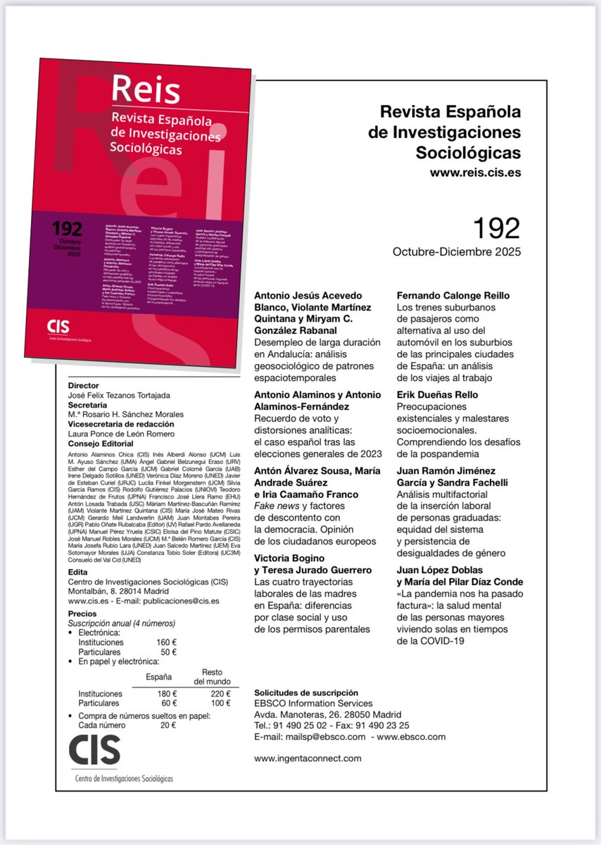 CIS_Institucion's tweet image. 🗞️ Hoy os recomendamos un artículo de nuestra revista de #Sociología, la REIS: &apos;Las cuatro trayectorias laborales de las madres en España: diferencias por clase social y uso de los permisos parentales&apos;

🖊️ De Victoria Bogino y Teresa Jurado-Guerrero.

tinyurl.com/23dad3lo
