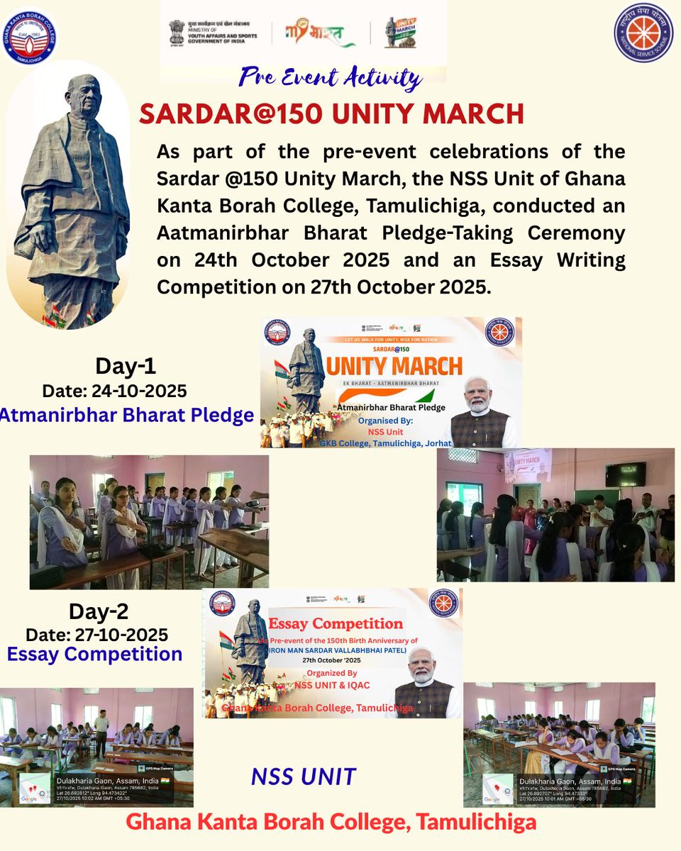 NssBorah's tweet photo. Sardar @150 Unity March,NSS Unit of Ghana Kanta Borah College, Tamulichiga, conducted an Aatmanirbhar Bharat Pledge-Taking Cere and an Essay Writing Competition.@_NSSIndia @nss_rdguwahati @MYBharatHQ @CMOfficeAssam @NSSCellDU https://t.co/HNoFkXT8lT
