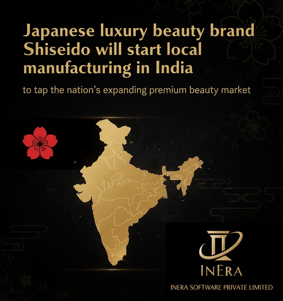 inera_software's tweet photo. ๐ Japanese beauty giant Shiseido will begin local manufacturing in India, banking on the countryโs fast-growing premium beauty market & strong demand.
#Shiseido #LuxuryBeauty #MakeInIndia #IndiaBusiness #GlobalBrands #InEraSoftware https://t.co/SEpAC9wIUu