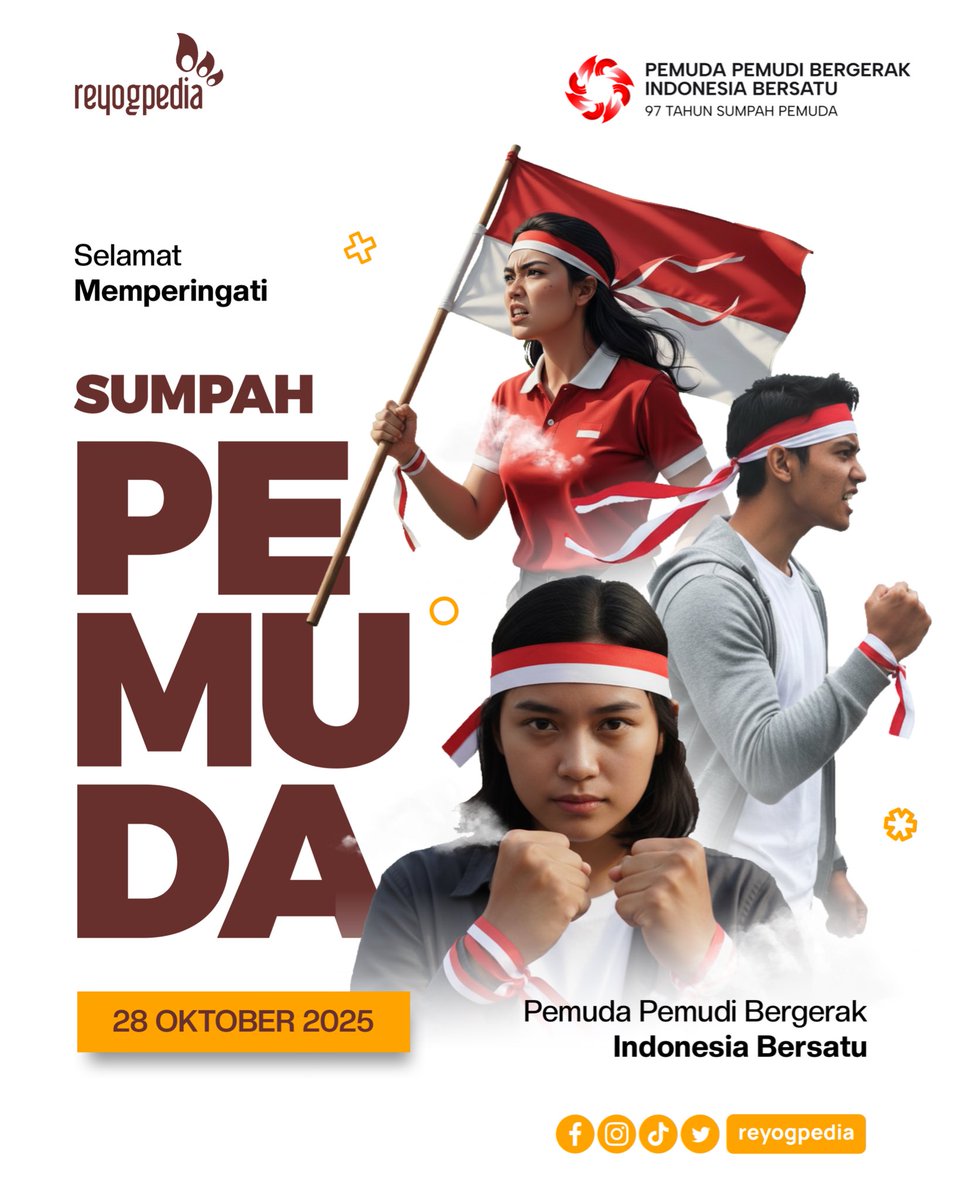 reyogpedia's tweet photo. Satu Nusa, Satu Bangsa, Satu Bahasa: Indonesia 🇮🇩
Semangat para pemuda tak pernah padam — terus bergerak, berkarya, dan bersatu untuk Indonesia yang lebih maju.

Selamat Hari Sumpah Pemuda ke-97 ✊
#SumpahPemuda #Reyogpedia #IndonesiaBersatu #PemudaIndonesia #28Oktober2025 https://t.co/DoqE1dR85f
