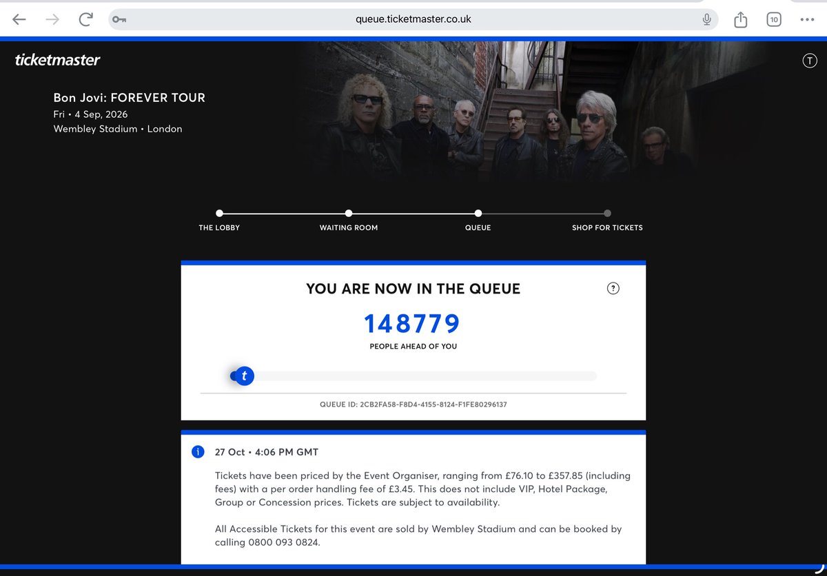 Well. I am now 148779 in the #BonJovi #TicketMaster queue. Don’t fancy our chances. 
Sorry <a href="/AuntyTash/">Natasha Branton</a> 😫
💔