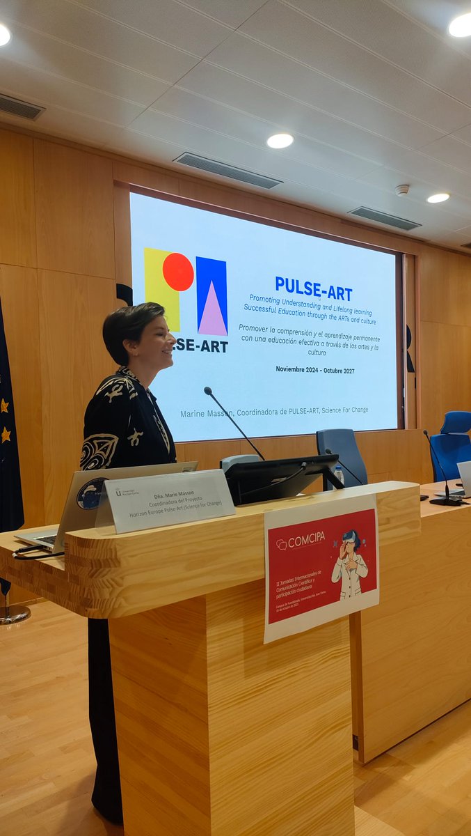 raultoran's tweet image. El pasado 16 de octubre, Marine Masson @SciencefChange presentó el #PULSEARTproject, en las II Jornadas Internacionales de Comunicación científica y participación ciudadana: Nuevos modelos interactivos e inmersivos en ámbitos educativos y culturales en la @UniversidadRey