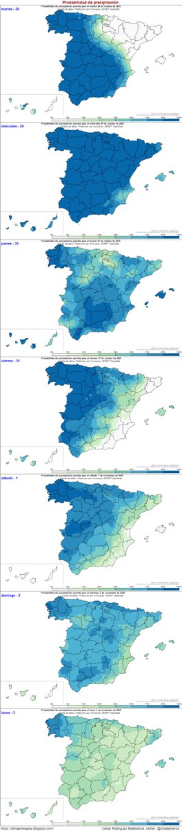 crballesteros's tweet image. #ProbabilidadPrecipitación. El resto de semana prácticamente no habrá ningún punto en que el ☔ no sea necesario en algún momento. Probabilidad baja para empezar la próxima semana. #ClimaEnMapas
climaenmapas.blogspot.com/p/panelmapaspr…
