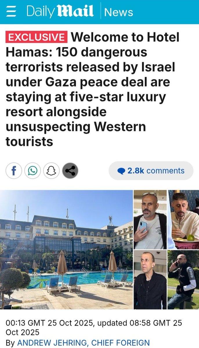 اتمنى الحكومة المصرية تكون شغالة على ملف اسرى حماس المبعدين والمقيمين حالياً في مصر
بحيث يتم ترحيلهم في اقرب وقت

صحيفة ديلي ميل:
مرحبا بكم في فندق حماس
١٥٠ارهابيا خطراً يقيمون في منتجع ٥نجوم في القاهرة الى جانب سياح غربيين لا يدركون الامر
<a href="/AlsisiOfficial/">Abdelfattah Elsisi</a>
<a href="/moiegy/">وزارة الداخلية</a>
<a href="/ahmeda_mousa/">أحمد موسى - Ahmed Mousa</a>