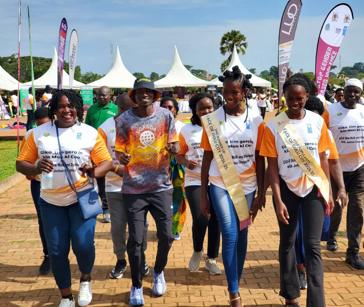 Elgonmarathon's tweet photo. *The Champion🥇 is in GULU!* 
@joshuacheptege1 joins the community for the Walk &amp; Dialogue — taking steps together to end Gender Based Violence ,empower youth &amp; promote climate action &amp; conservation.

#ElgonHalfMarathon #GuluCityWalk 
#WalkForChange 
#RunWithJoshua https://t.co/71jJkO6w7F