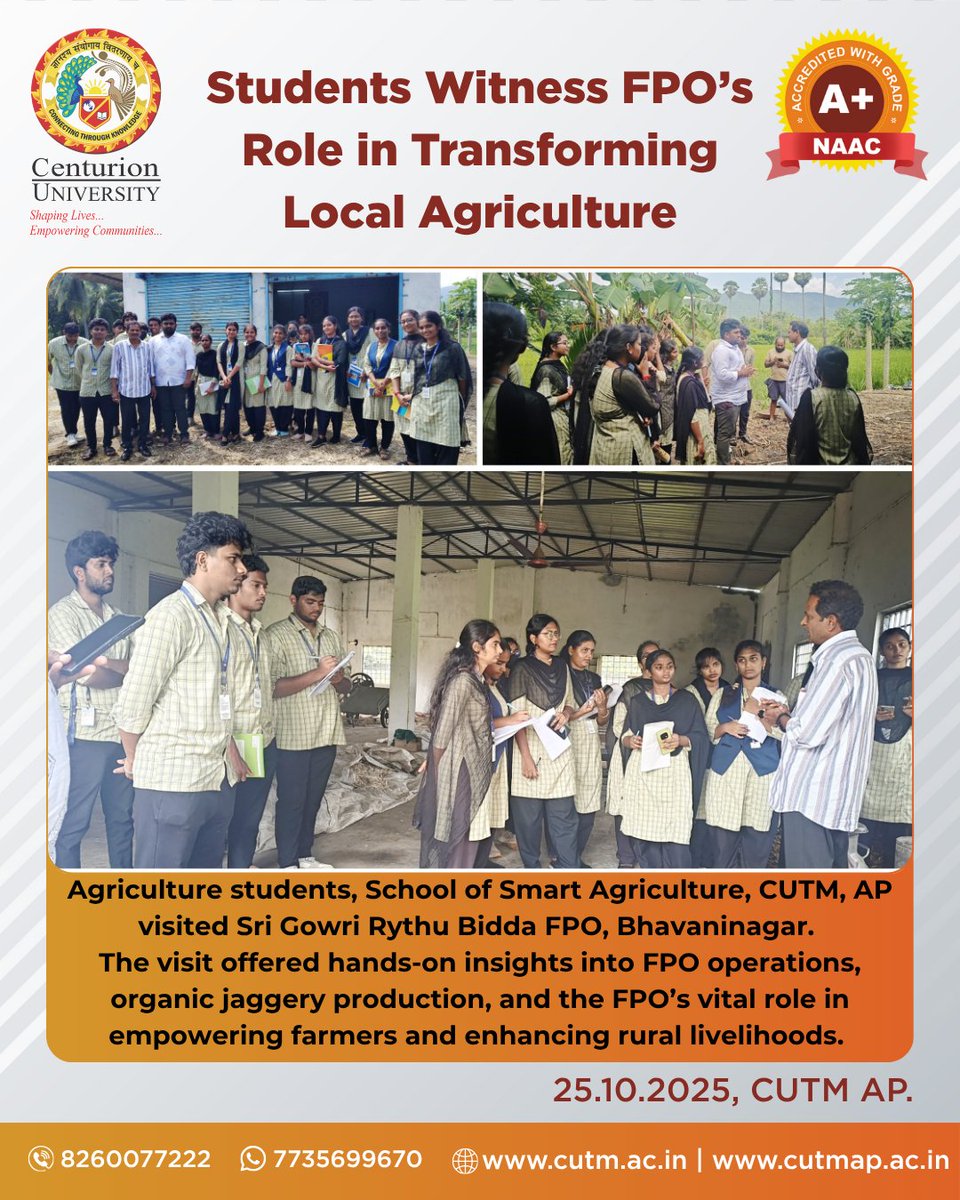 CUTM_AP's tweet image. #cutmap #cutmbbsr #cutmpkd #schoolofsmartagriculture #experientiallearning #fpo #farmersfirst #sustainablefarming #agriculturestudents #rurallivelihoods #learningbydoing