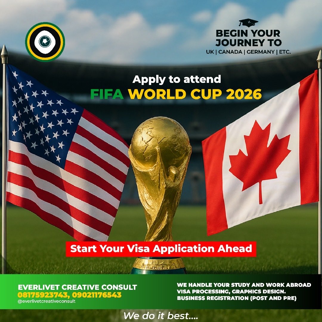 samafuwape's tweet photo. @Khaytweets FIFA World Cup is almost here! ⚽🌍
Don’t wait till the last minute — the earlier you start your visa processing, the better your chances of getting approved! https://t.co/DA6JUZXemq