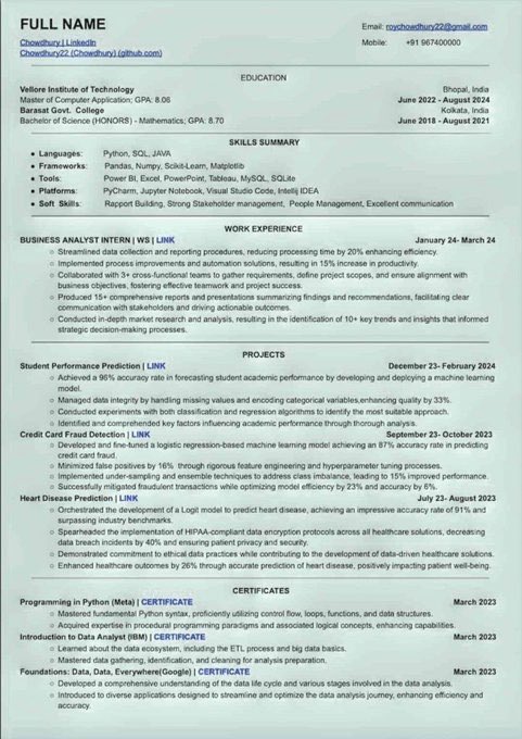 TheUltimate_AI's tweet image. This Resume helped many in getting an interview calls from companies like Google, Microsoft, Amazon, and many more. 💼
I am sharing the exact editable template for this 🤩
To get it:-
1. Follow me must so i can DM you
2. Like & Repost
3. Reply "Resume"