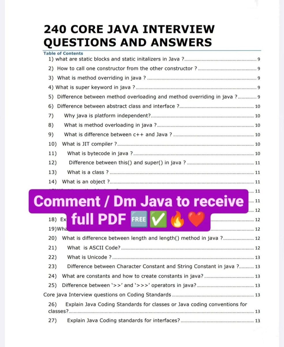 priyakashyp2502's tweet image. Java is a highly demanded Programming language!
📌 Want to learn Java Basic to Advance?
Here is full  Java Notes basic to Advanced! 
Absolutely free (original price is 499$)
To get Free Simply 
Like and repost 
Comment "Java"
Follow @priyakashyp2502 (must) so I dm pdf 🤞
