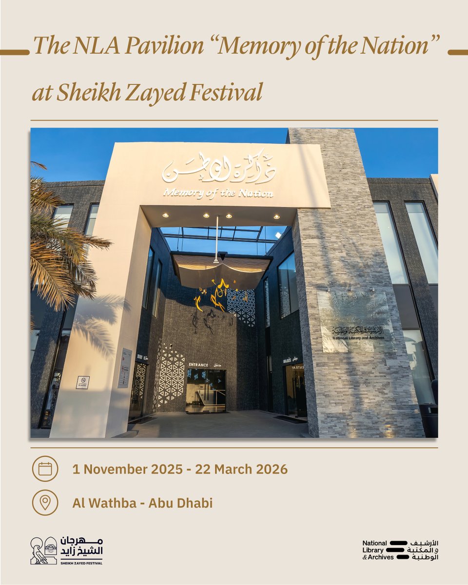 Nlauae's tweet image. Sheikh Zayed Festival returns for a new season!

The #NationalLibraryandArchives invites the public to visit its pavilion, “Memory of the Nation,” at the #SheikhZayedFestival, an inspiring journey through the UAE’s rich history, heritage and timeless traditions.

Don’t miss the…