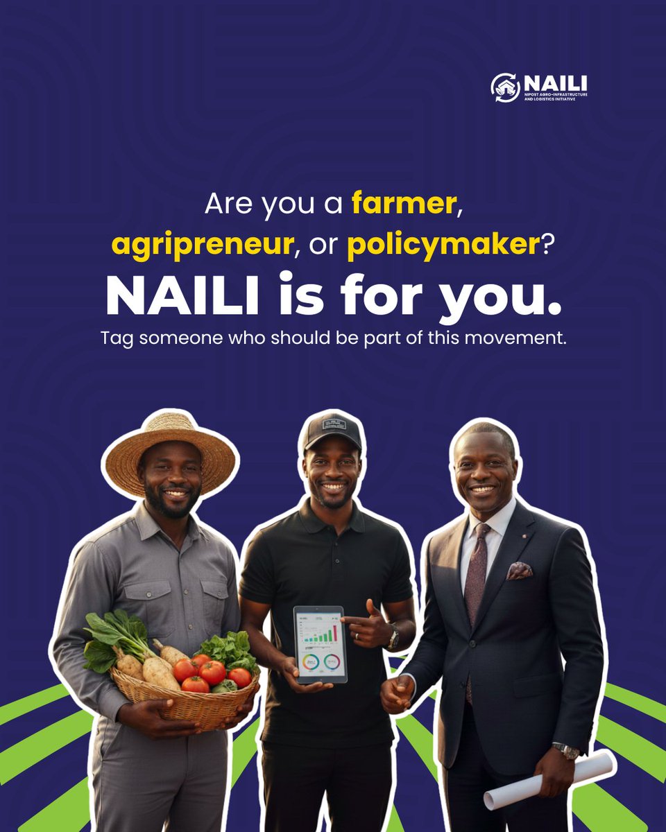 naili_gov's tweet photo. Are you shaping Nigeria’s food future? 
Whether you grow it, move it, or make policies around it 
NAILI is for you!!!
Tag a farmer, agripreneur, or policymaker who should be part of this transformation!
#NAILI #FoodSecurity #TogetherWeGrow #AgricultureForAll https://t.co/1GxpRng5Nv