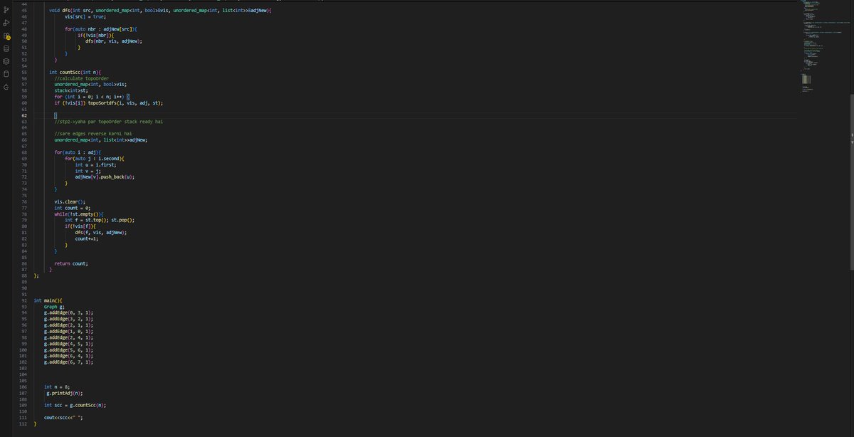 ASHUTOSHKU93588's tweet image. Kosaraju Algorithm=>Strongly Connected Component.
3 steps required-
1->find Topological order.
2->Edge reverse.
3->dfs call count.