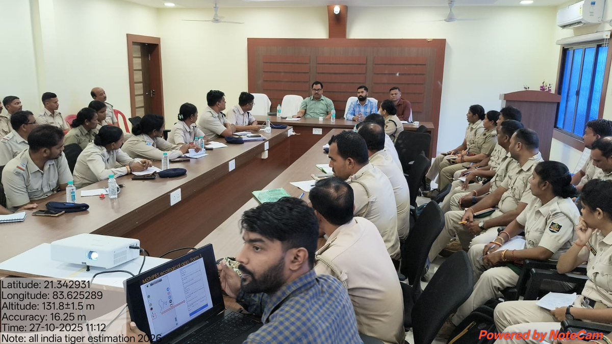BargarhDfo's tweet photo. A Division-level training on All India Tiger Estimation (AITE)–2026 was held on 27.10.25 at Bargarh Forest Division. The session covered the use of the MSTrIPES app for sign survey, camera trap deployment, data collection, and reporting, followed by a field demonstration. https://t.co/R47HxMai2s