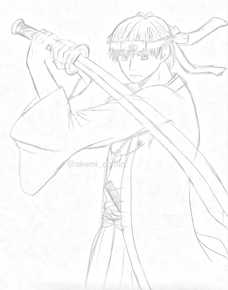 毎日投稿28
男子の戦ってる様子のラフ画です✍️
このポーズ難しかった😅
鉢巻の鉄に模様がありましたが、細かすぎて見えないと思うのでやめました😑
あと少しでこの毎日投稿チャレンジが終わりますね！
ラストまで宜しくお願いします🙇‍♀️