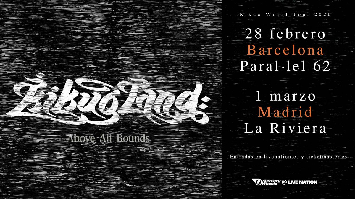 🌌 Kikuo regresará a España en 2026 con 2 conciertos dentro de su nueva gira mundial Kikuoland: Above All Bounds World Tour 2026

🎟️ A la venta el viernes 31 de octubre a las 11h en livenation.es y ticketmaster.es

➕ Info y preventas en livenation.es/noticias/kikuo