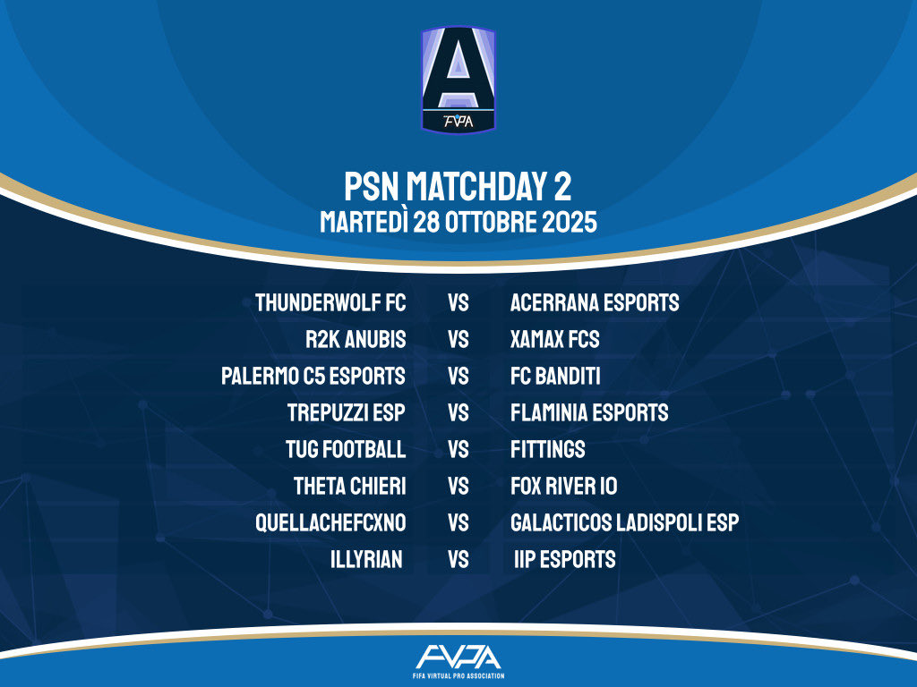 🔷 𝙀𝙘𝙘𝙤 𝙜𝙡𝙞 𝙖𝙘𝙘𝙤𝙥𝙥𝙞𝙖𝙢𝙚𝙣𝙩𝙞 𝙙𝙚𝙡𝙡𝙖 2️⃣ 𝙜𝙞𝙤𝙧𝙣𝙖𝙩𝙖 𝙙𝙞 𝙘𝙖𝙢𝙥𝙞𝙤𝙣𝙖𝙩𝙤 🎮

📅 28.10.25
🏆 lega 🅰️
⏰ 22:00

#fvpasanmarino #proclub #eafc26