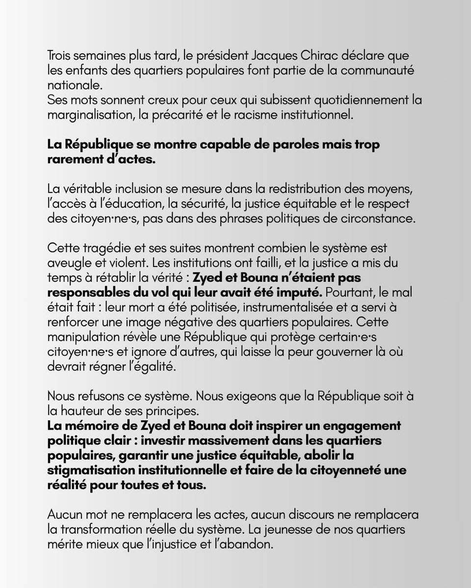 20 ans après, nous n’oublions pas Zyed et Bouna ! ✊