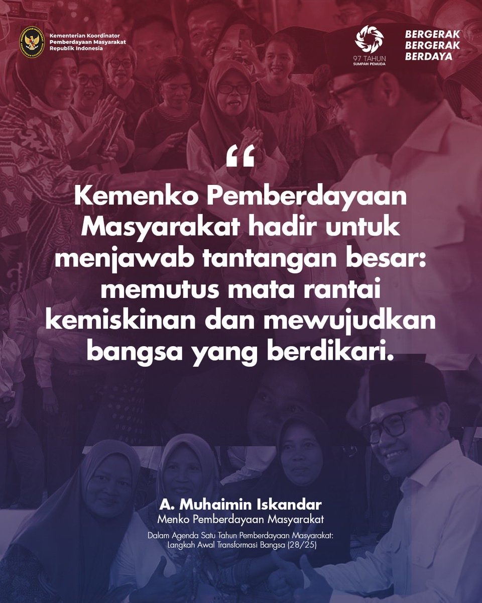 Pengentasan kemiskinan adalah kerja dan upaya besar untuk masyarakat Indonesia.

Hal itu sesuai dengan amanat Presiden <a href="/prabowo/">Prabowo Subianto</a> kepada Kemenko PM.

#SetahunPemberdayaan
#BerdayaBerdampak
#EraTransformasi