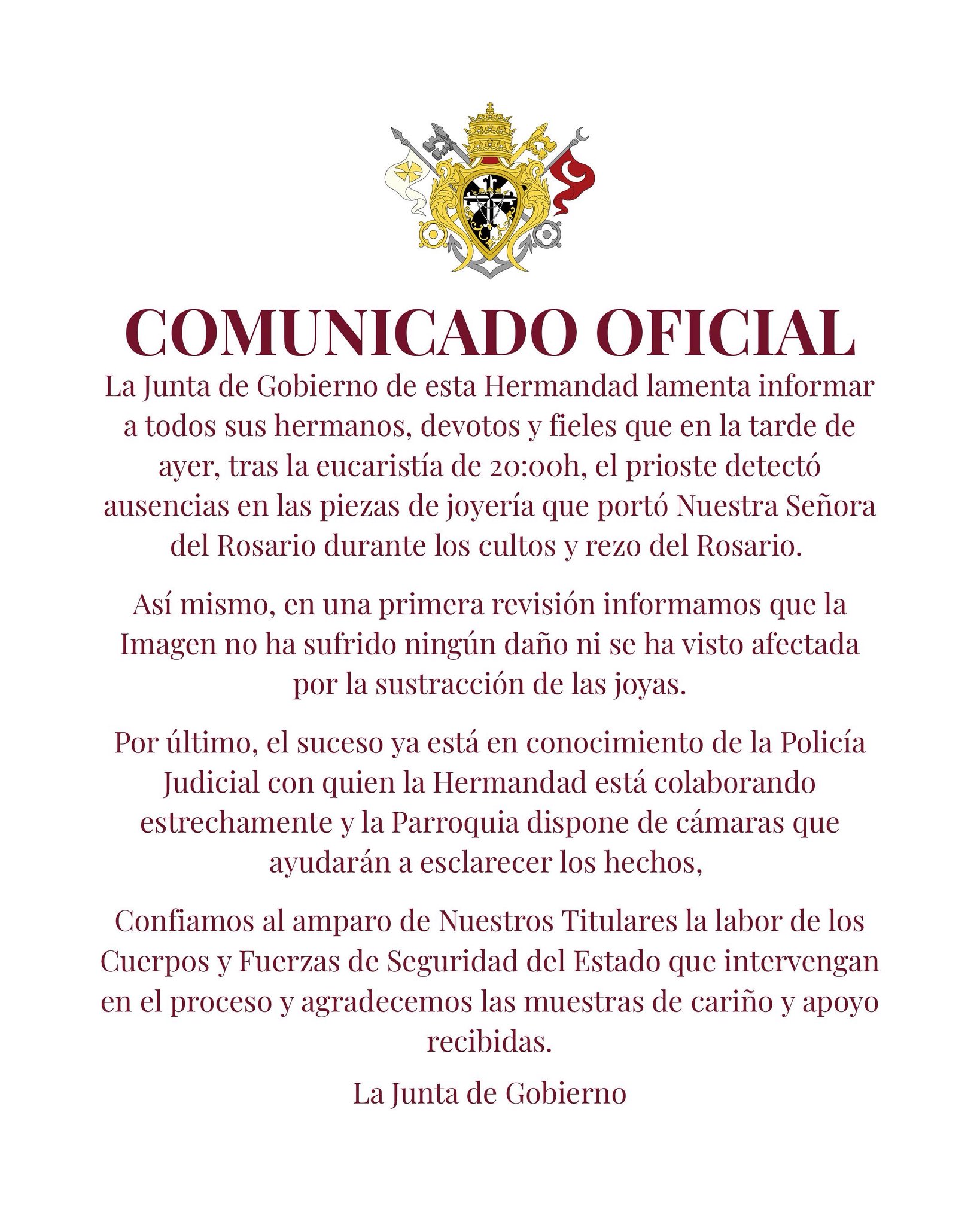 بيان أخوية الوردية، التجمع الكاثوليكي المشرف على الكنيسة.