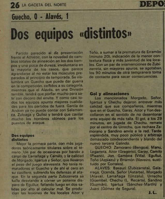 La Gaceta del Norte 5 Agosto 1980
Guecho 0 Deportivo Alavés 1
<a href="/cdGetxoOficial/">CD Getxo</a> <a href="/Alaves/">Deportivo Alavés</a>