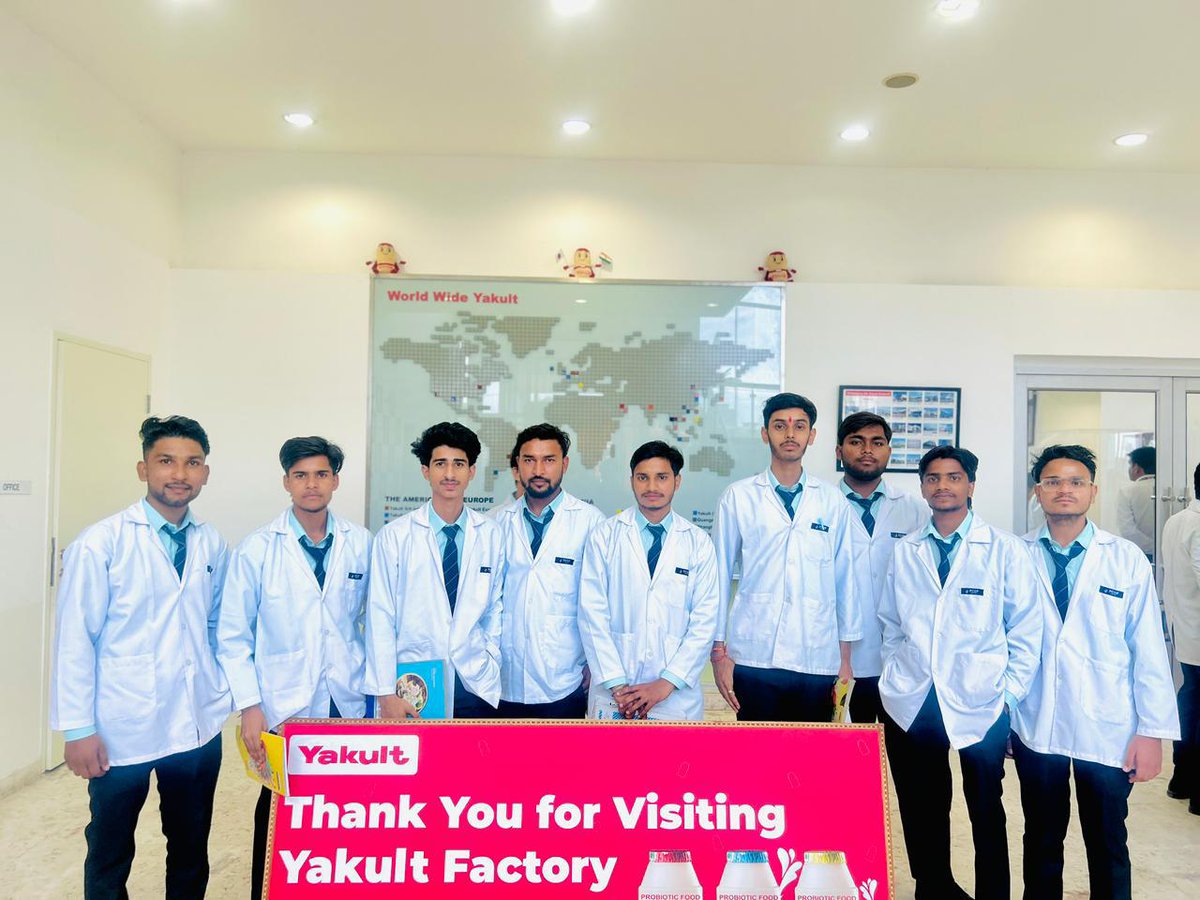 CollegeAtms's tweet photo. Our Pharmacy First Year students visited Yakult Danone India Pvt. Ltd., Sonipat! 🧪
They learned about the probiotic milk food manufacturing &amp; quality process — an amazing hands-on experience!
Thanks to our management for the constant support. 🙏
#PharmacyEducation #ATMSGroup https://t.co/6ha55dF2SP