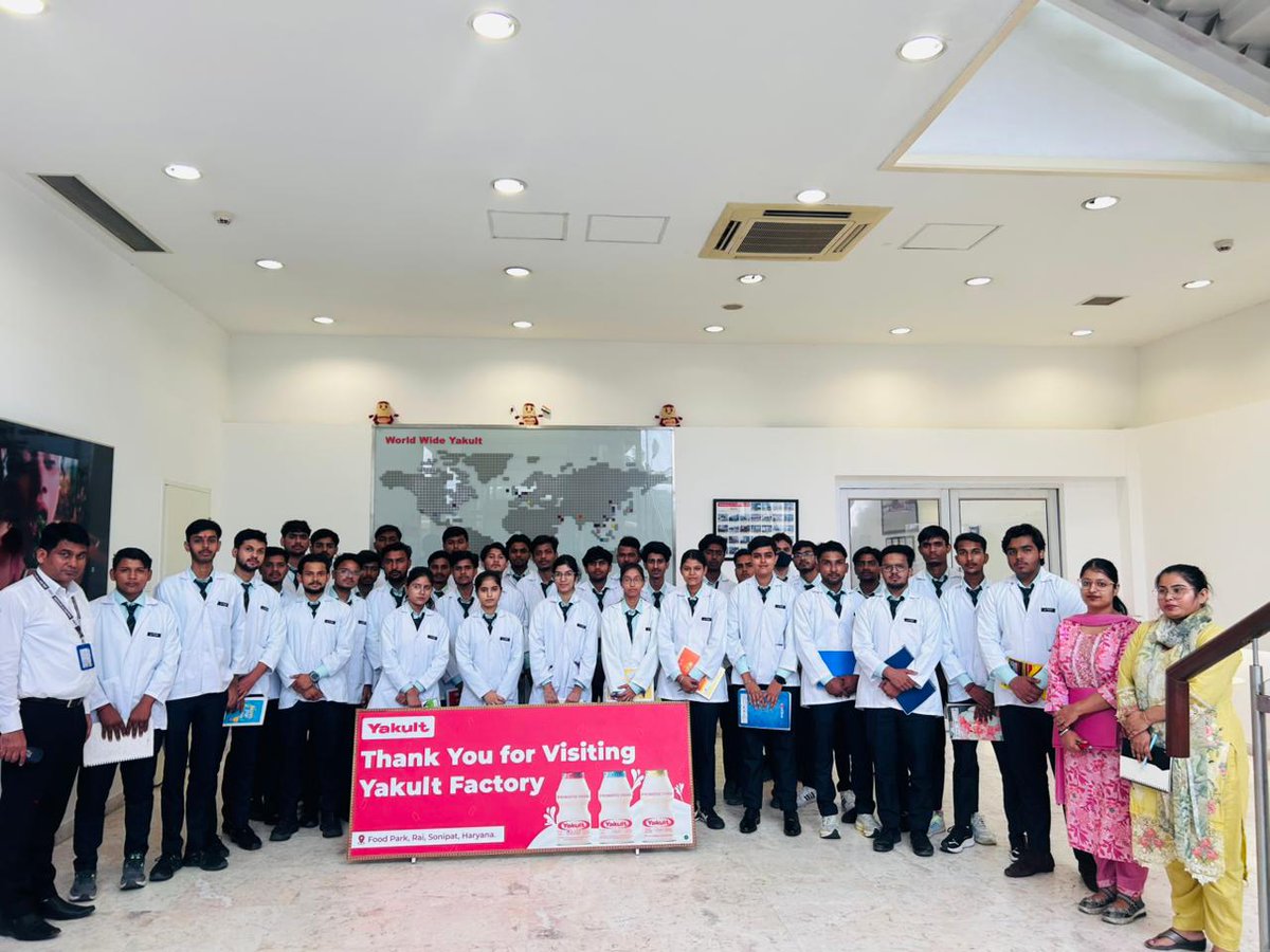 CollegeAtms's tweet photo. Our Pharmacy First Year students visited Yakult Danone India Pvt. Ltd., Sonipat! 🧪
They learned about the probiotic milk food manufacturing &amp; quality process — an amazing hands-on experience!
Thanks to our management for the constant support. 🙏
#PharmacyEducation #ATMSGroup https://t.co/6ha55dF2SP