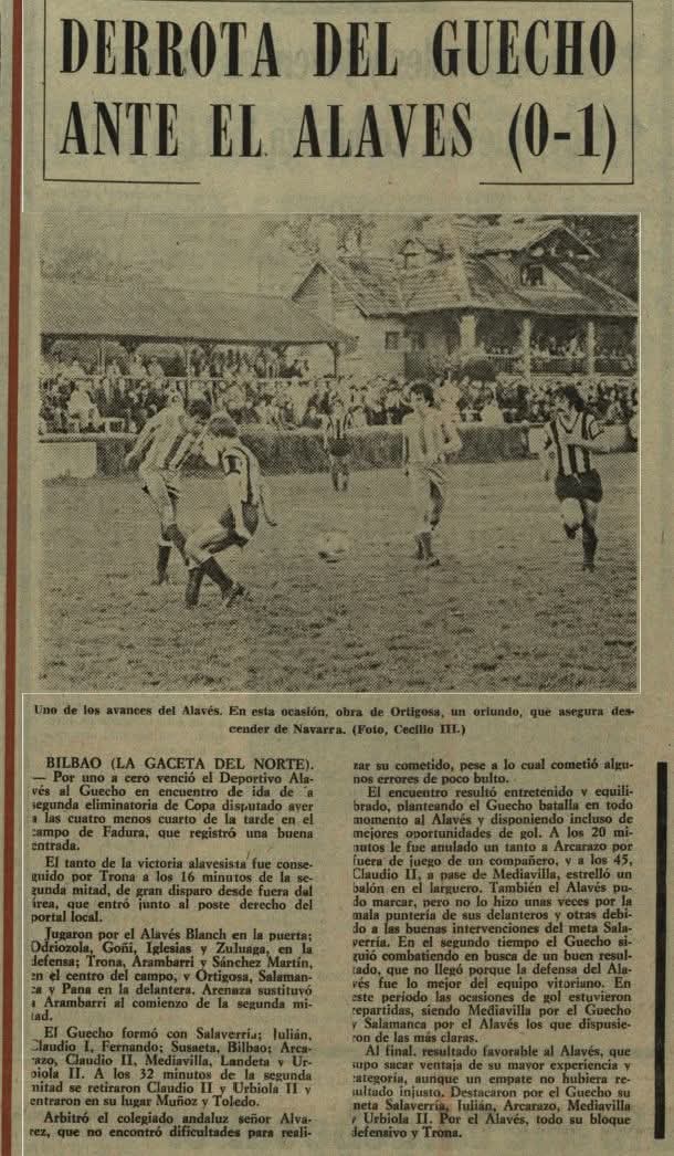 La Gaceta del Norte 11 Noviembre 1976
Campo Fadura Ida Copa
C.D. Getxo 0 Deportivo Alavés 1
<a href="/cdGetxoOficial/">CD Getxo</a> <a href="/Alaves/">Deportivo Alavés</a>
