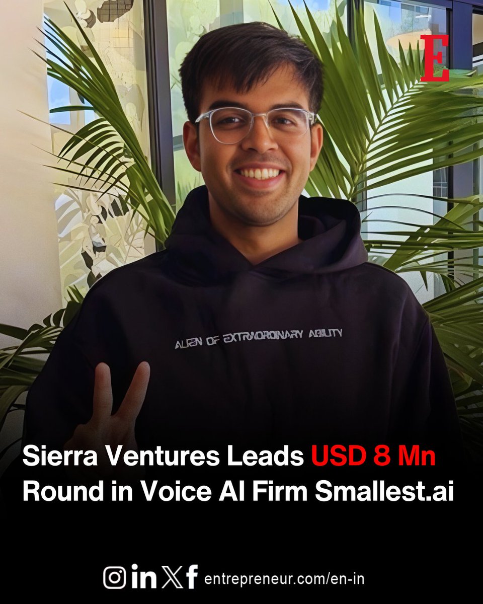 EntrepreneurIND's tweet image. Smallest. ai Secures $8M Seed Funding
San Francisco-based enterprise Voice AI platform, Smallest. ai, has raised $8 million in seed funding, led by Sierra Ventures with participation from 3one4 Capital and Better Capital.
Founded in 2023, Smallest. ai specializes in full-stack…
