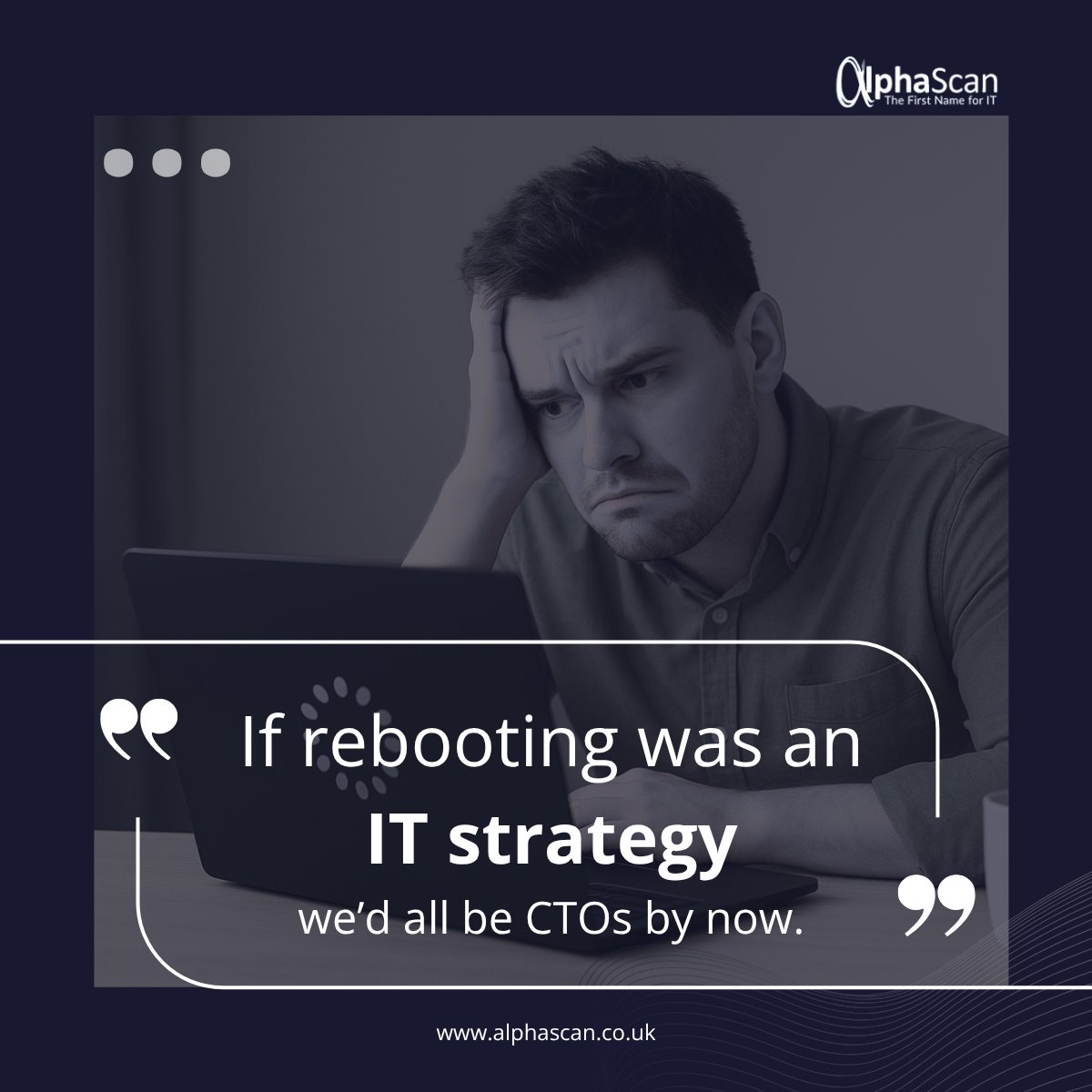 alphascanit's tweet image. When your “fix” involves switching it off and on (for the fifth time), it’s probably time to get help that actually works.

Don’t reboot your patience, let AlphaScan keep your systems calm and collected.

alphascan.co.uk

#Alphascan #ITSupport #TechHumour #Hampshire