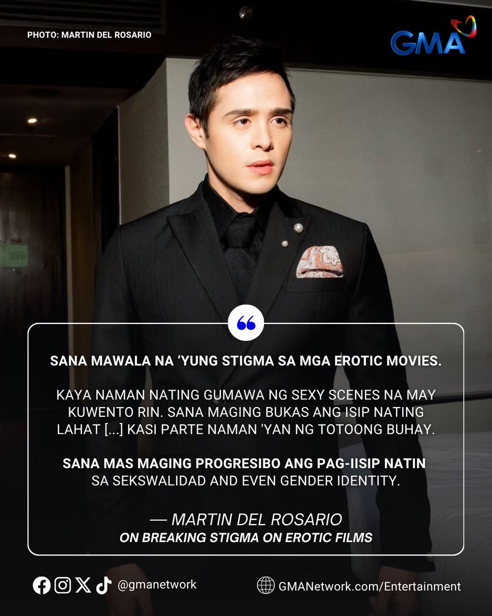 gmanetwork's tweet image. Martin Del Rosario: &quot;Sana mas maging progresibo ang pag-iisip natin.&quot; 

Matapang na iminumungkahi ni Kapuso actor #MartinDelRosario ang pagkilala sa mga &apos;erotic movies&apos; bilang isang parte ng sining at hindi basta &apos;sexy&apos; movies lamang. 

#KapusoTalks 
#KapusoShowbizNews