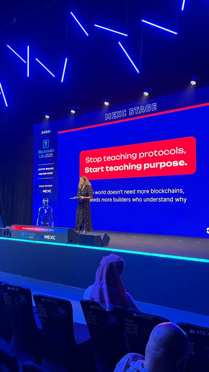AcademyPolkadot's tweet image. 🎤 Currently on stage at @BlLife_Forum in Dubai!

@PaulineVorms, our Co-founder and CEO, is sharing how blockchain education can move “From Hype to Utility” by building talent for the Web3 economy.

#PolkadotBlockchainAcademy #BlockchainLife2025