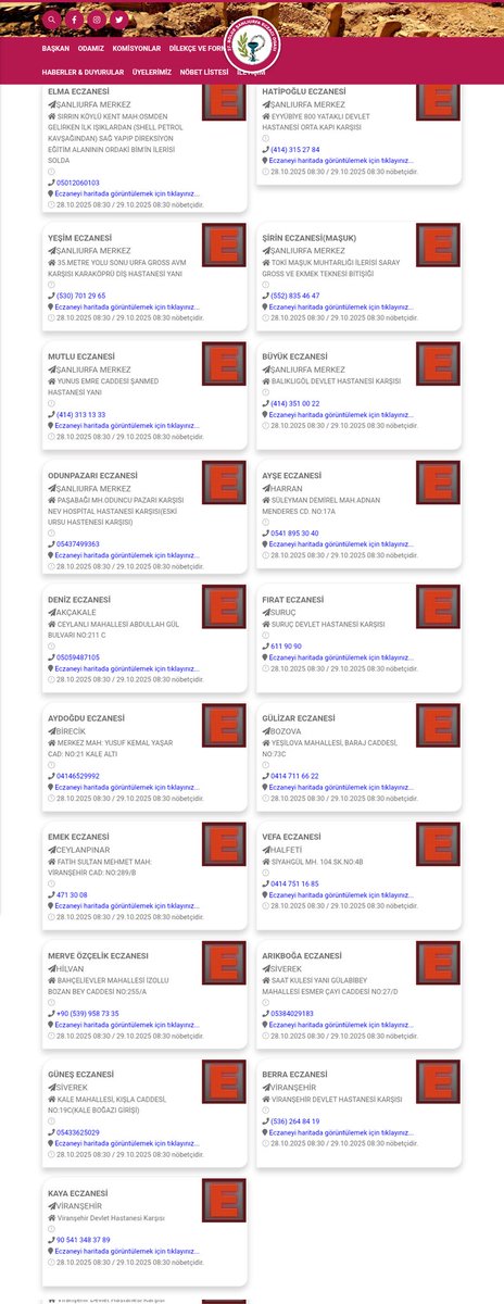 ŞANLIURFA NÖBETÇİ ECZANELERİMİZ YARIN SAAT 08:30 kadar hizmet verecektir geçmiş olsun acil şifalar dileriz...