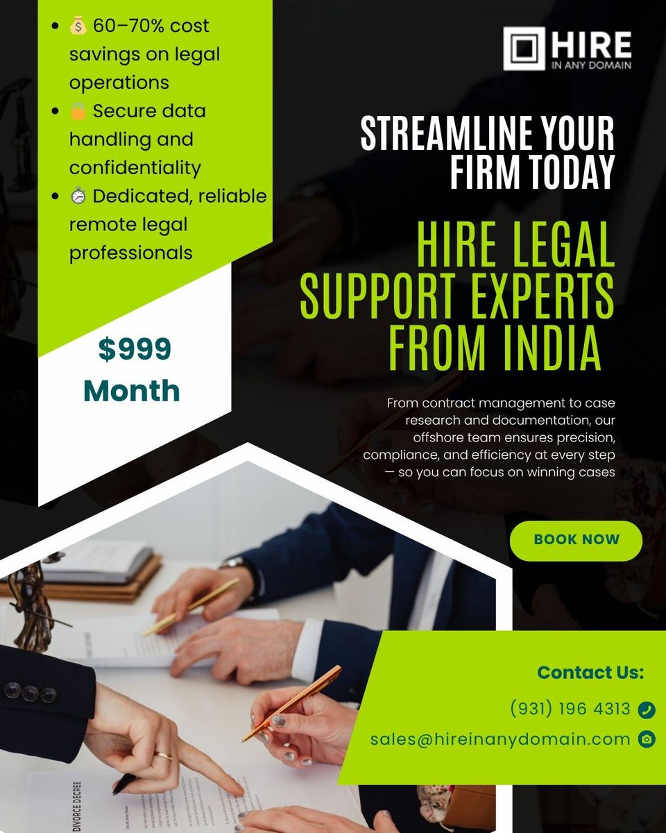 hireinanydomain's tweet image. Perfect for law firms, attorneys, and corporate legal departments worldwide.
📩 sales@hireinanydomain.com | 📞9311964313 | 🌐 hireinanydomain.com
Visit: hireinanydomain.com/hire-legal-ass…
#HireLegalSupportExperts #LegalSupportIndia #LegalProcessOutsourcing #HireLegalResearchers