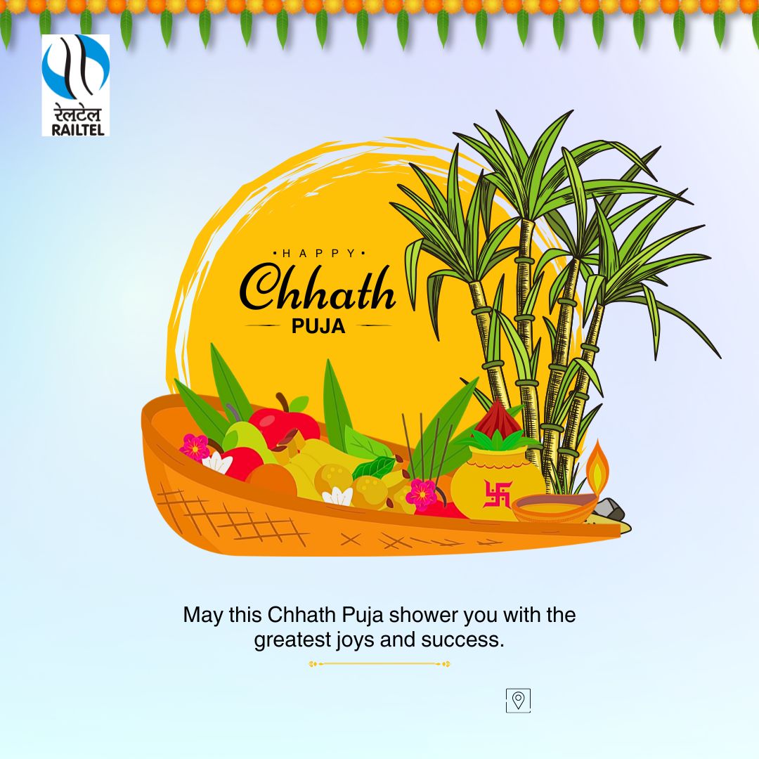 Wishing you and your family a joyful, peaceful and blessed Chhath Puja! 
#ChhathPuja #SuryaDev #FestiveVibes #GratitudeAndGrace #IndianFestivals #RailTel #RailWire