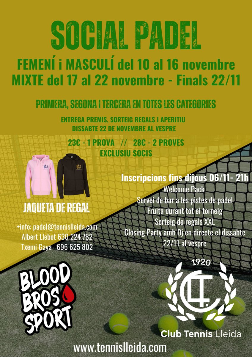 🎾 SOCIAL PÀDEL CT LLEIDA 2025 🎾

✍🏼 Inscripcions obertes fins al 6 de novembre 🗓️